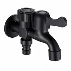 Torneira Lavanderia Preta Dupla Saída Metal p/ Tanque + Conexão Mangueira