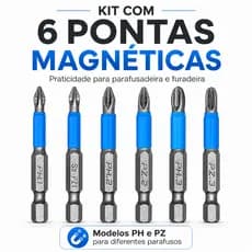 Jogo de Bits Magnéticos 6 Peças PH PZ para Parafusadeira Chave Phillips