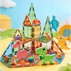 Blocos Magnéticos Dinossauro Janela Cristal 3D Brinquedo Educativo de Montar Infantil 36 Peças