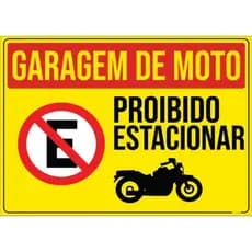ADESIVO PLACA AVISO SINALIZAÇÃO ATENÇÃO GARAGEM DE MOTO 15X21 CM OU 21X30CM AMARELA AUTO COLANTE AMBIENTE INTERNO E EXTERNO FACIL APLICAÇÃO
