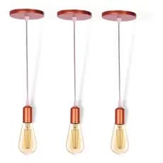 Kit 3 Pendente Luminária Fio Cabo Vintage Retro Industrial E27 ROSEGOLD