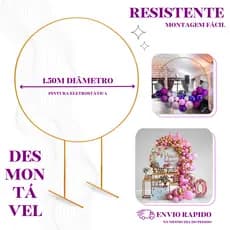 Estrutura Arco Redondo 1,50m Desmontável Ferro Reforçado Regulável para Festas e Decoração  Bexigas