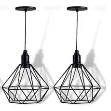 Kit 2 Pendente Lustre Luminária Aramado Diamante Preto