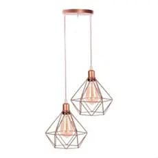 Pendente Aramado Base Dupla Fio Cristal Diamante Luminária Lustre Retrô industrial