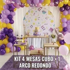 Kit 4 mesas cubo para Decoracao de festa + 1 Arco redondo - Desmontáveis