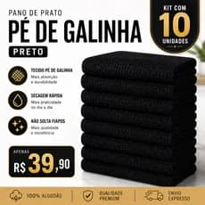 Kit Pano de Prato PRETO Pé de Galinha GRANDE