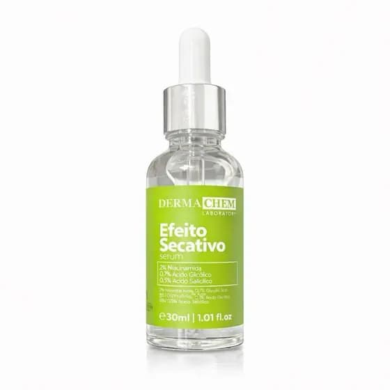 Sérum Secativo Antiacne Derma Chem 30ml  Niacinamida + Ácido Glicólico + Ácido Salicílico Controla Oleosidade e Espinhas