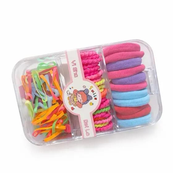 Kit Elásticos e Xuxinhas de Cabelo Infantil – Caixa Organizadora com Acessórios Coloridos