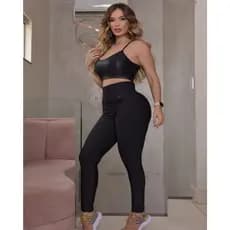 kit conjunto academia 1 calça modeladora cós alto e 1 top alça fina suplex fitness