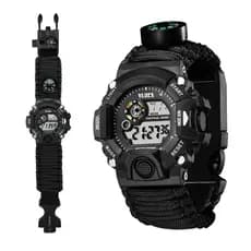 Multi-função tático relógio ajustável pulseira impermeável assobio bússola temperatura outdoor survival