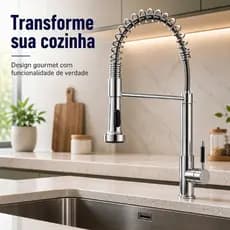Torneira de Cozinha Moderna Gourmet Bancada Flexível Misturador Monocomando Cor Prata Cromado Preto Escovado e Dourado