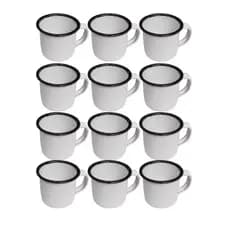 Caneca Esmaltada Xicara Da Vovó Retro Branca 150ml 12 Unid