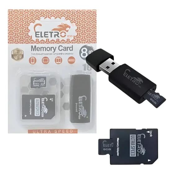 Kit Cartão de Memória Micro SD 8GB EL-MC-8 – Ultra Speed com Adaptador SD e Leitor USB