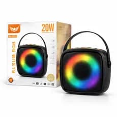 Mini Caixa de Som Bluetooth RGB 20W AL-3218 – Portátil, USB/TF/AUX com Alça de Couro