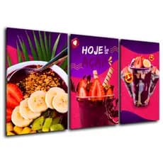 Kit Quadros Decorativos Cozinha Açaí Sorveteria Sorvete Doce Confeitaria 3 Peças
