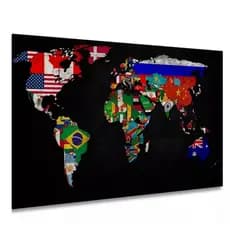 Quadro Decorativo Tela Grande Mapa Mundi Colorido Países Sala Quarto