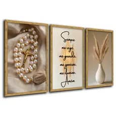 Quadros Decorativos Religioso Sempre me Rege Dourado Terço