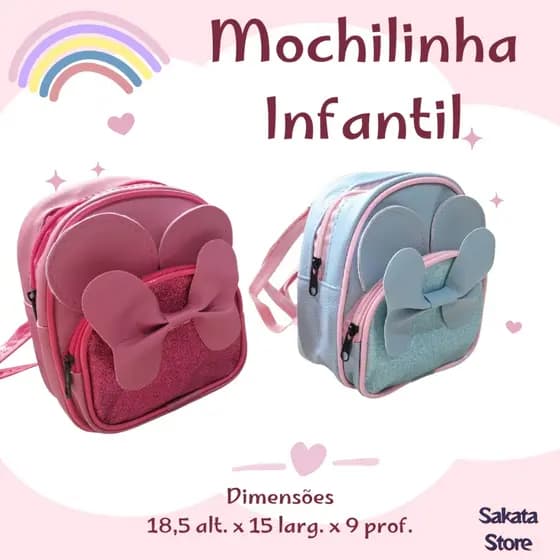 Mini Mochila Mochilinha Infantil Glitter Bolso na frente Alça Regulável