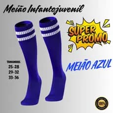 Kit com 3, 6 ou 12 Pares de Meião AZUL de Futebol Cano Alto Listras Meia Jogador Infantil Juvenil Esporte Treino Corrida