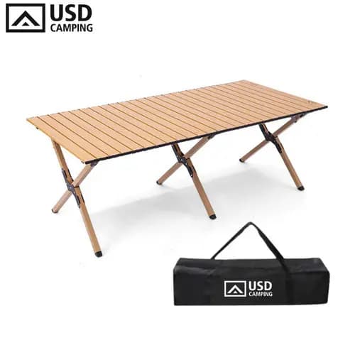 Mesa Dobrável Usd 120cm Em Aço Leve Portátil Com Bolsa Cor Preta Camping, Churrasco, Piquenique Bege