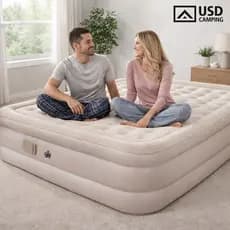 Colchão Inflável Casal Queen Com Bateria De Lítio Integrada 203*154*40cm Cor Creme Resistente E Confortável Usd