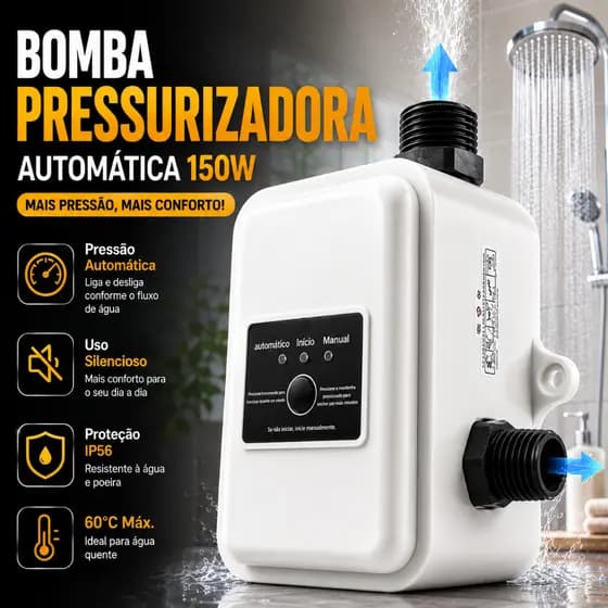 Bomba Pressurizadora Automática 150w para Chuveiro e Torneira Solução para Baixa Pressão de Água Instalação Fácil