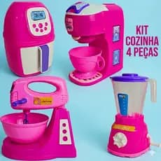 Kit Cozinha Infantil Brinquedo Eletrodomesticos Air Fryer Cafeteira Batedeira Liquidificador 4 Peças - colorido