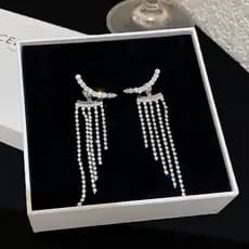 Estilo Coreano Feminino Brilhante Cristal Longo Borla Brincos Senhoras Elegante Temperamento Strass Balançar Brincos De Diamante Acessórios De Jóias De Luxo Para Brincos Femininos Jóias Femininas