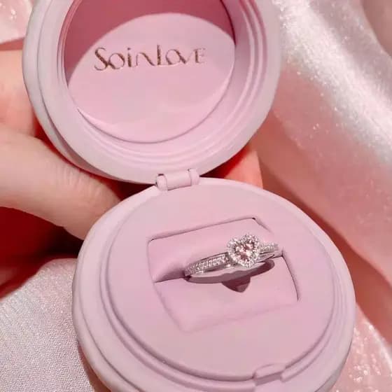 Anel De Zircônia Em Formato De Coração Rosa Joia Brilhante Feminina Elegante E Ajustável