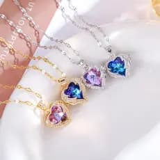 Colar De Cristal Roxo Oceano Coração Com Pingente De Amor Titânio Aço Não Desbotado Colar Acessórios