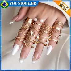 22pçs Conjunto De Anel De Prata Dourado Vintage Para Mulheres Conjunto De Anel De Dedo Joias Femininas Acessórios
