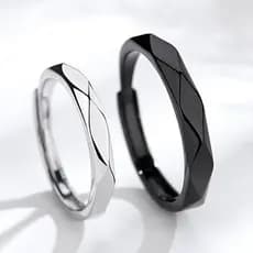 Anéis de Casal  Diamante Preto Anéis de Casal Prata Um Par Abertura Simples Homens Ajustáveis