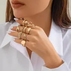 Conjunto de 10 anéis redondos empilháveis ​​da moda joias femininas de ouro