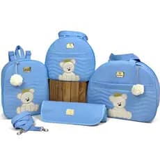 Kit Bolsas de Bebê Saída de Maternidade Ursinho com Mochila de Costas e Trocador