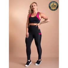 Conjunto Fitness Feminino Top Com Decote Costas E Calça Legging Cintura Alta Com Bolso Cirrê Academia Treino GJR Modas