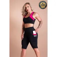 Conjunto Fitness Feminino Top Nadador Decote Costas E Bermuda Cintura Alta Com Bolso Lateral Academia GJR Modas