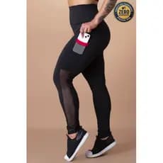 Calça Feminina Legging Cintura Alta Com Bolso Tela Lateral Academia GJR Modas