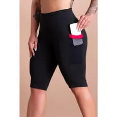 Bermuda Feminina Ciclista Cintura Alta Fitness Com Bolso Tela Lateral GJR Modas