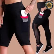Kit Calça Legging E Bermuda De Bolso Tela Cintura Alta Fitness Academia Feminino GJR Modas