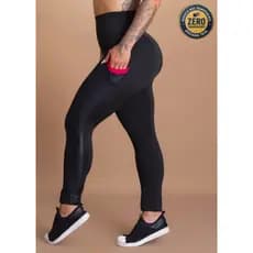 Calça Feminina Fitness Legging Cintura Alta Com Bolso Lateral Cirrê Couro Fake GJR Modas