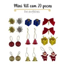 Kit Enfeites de Natal Completo Sino Laço Papai Noel Presentes 20 Itens