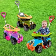 Carrinho De Passeio Andador Quadriciclo Infantil Com Empurrador Bebe Jip Jip