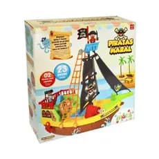 Barco Pirata Com Rodinha Infantil Brinquado Piratas para Montar 23 Peças