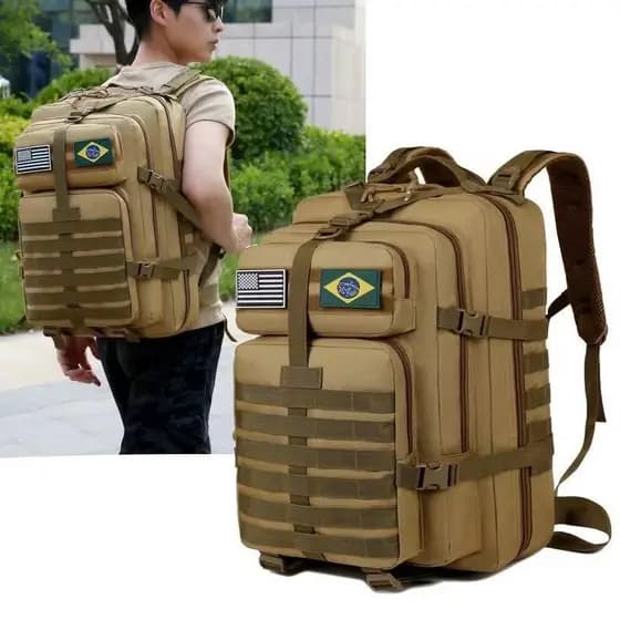Mochila grande tática unissex 50L à prova d'água para esportes ao ar livre, caminhada, acampamento, caça, design 3D