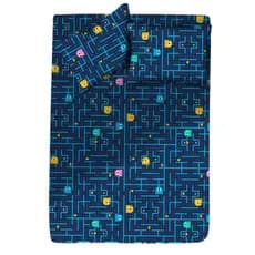 Jogo De Cama Casal Pac Pac Azul 3 Peças Malha Algodão Gamer