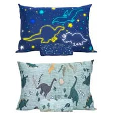 Kit 2 jogos de lencol cama Dinossauro Verde e Dino Azul Luminoso com elástico