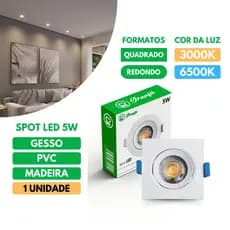Luminária Spot 5W LED Quadrado Redondo Embutido Bivolt Branco Frio Quente Neutro 3000K 4000K 6500K TEX INC
