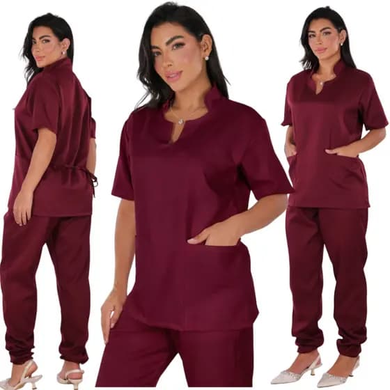 Pijama Cirúrgico Hospitalar Feminino Jogger Scrubs Gabardine Acinturado