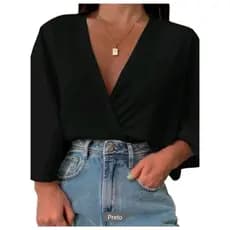 KIT 2 Blusas Transpassada Cropped Feminino Decote V Manga Morcego
