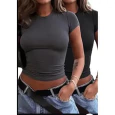 KIT 2 Baby Tee Feminina - Blusa Fit Manga Curta Blusa Feminina Academia